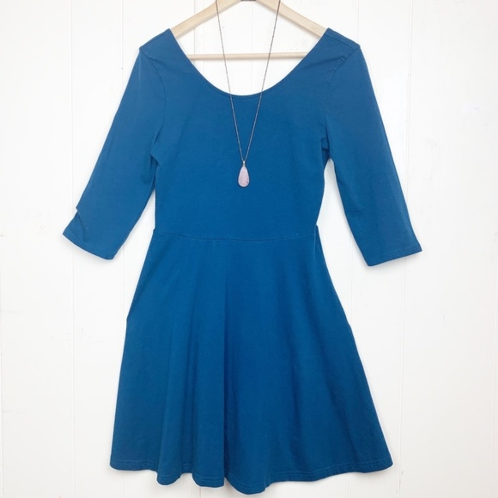 Express fit n flare skater low back dress teal